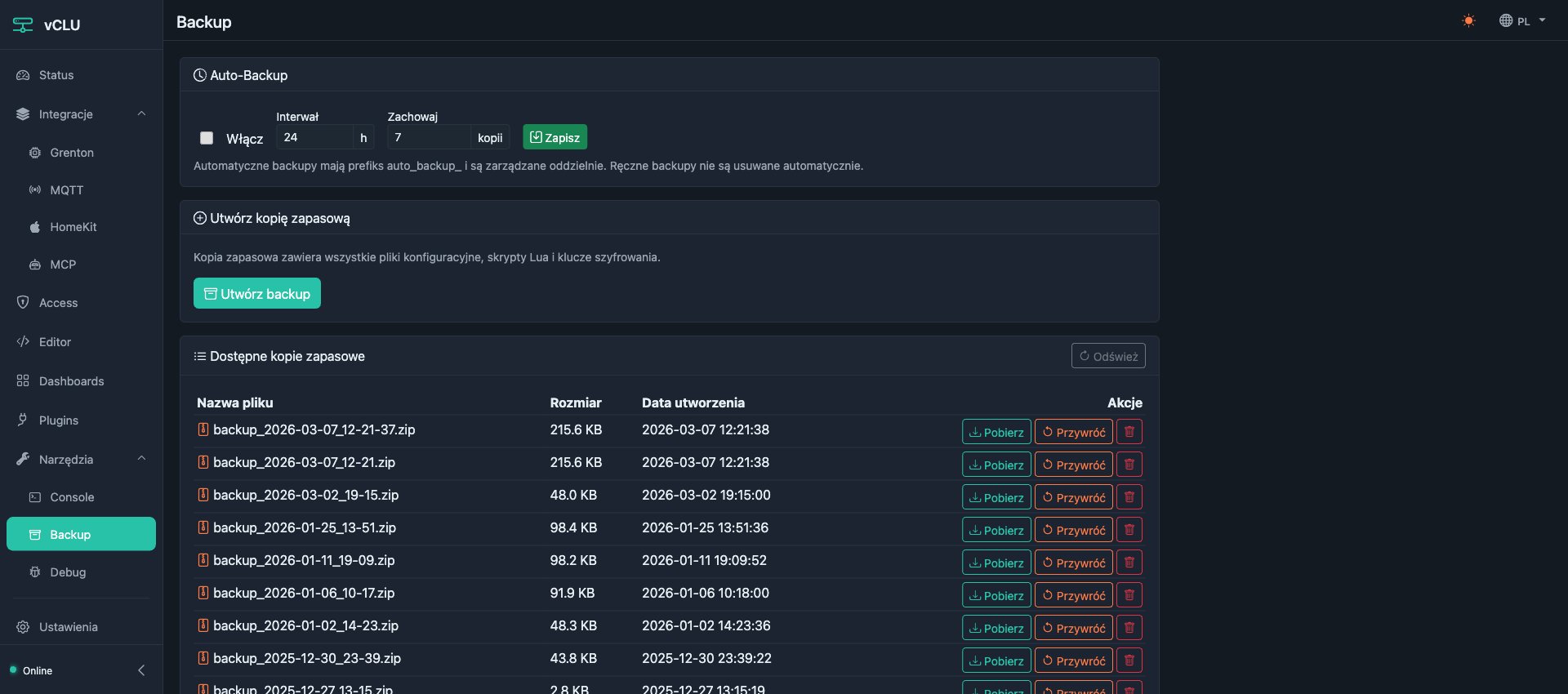 vclu backup management