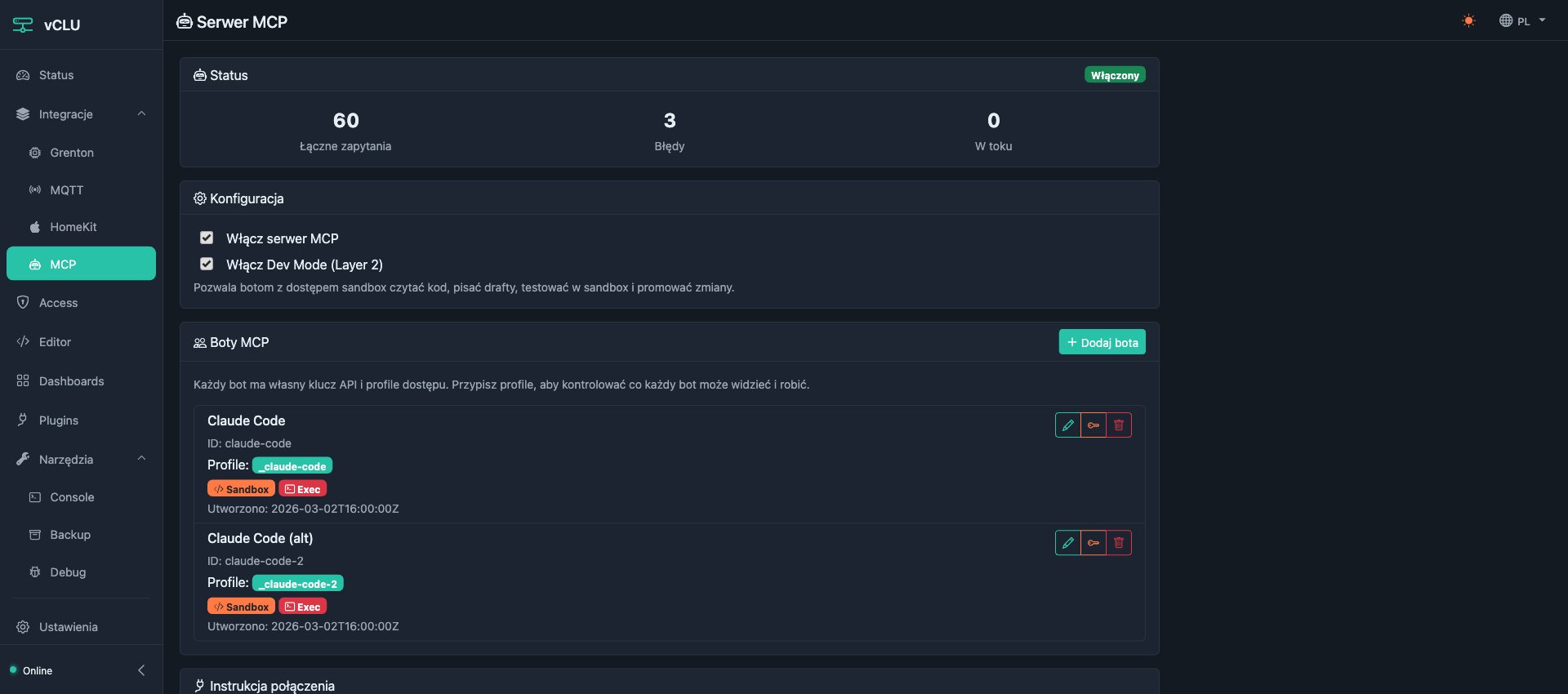 vclu mcp server dashboard
